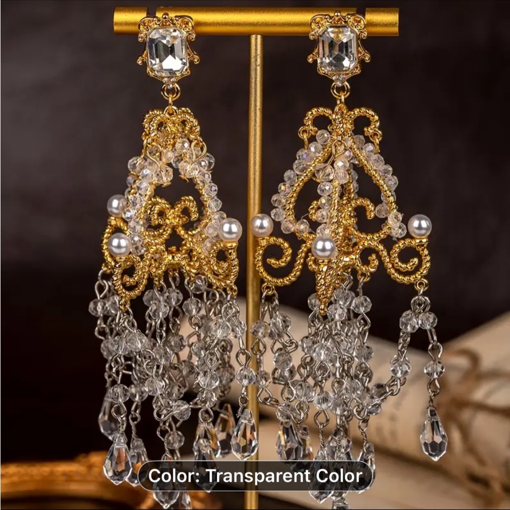 Elegant Gold and Silver Crystal Chandelier Earrings